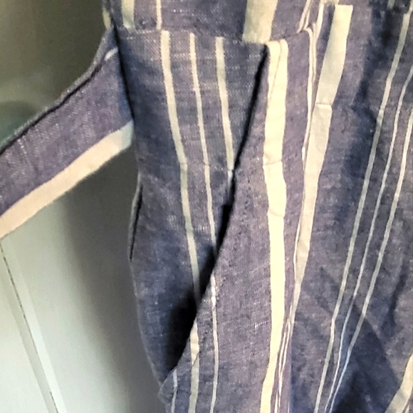 Nautica Linen Blend Bib Elastic Back Stripe Jumpsuit - Picture 5 of 10